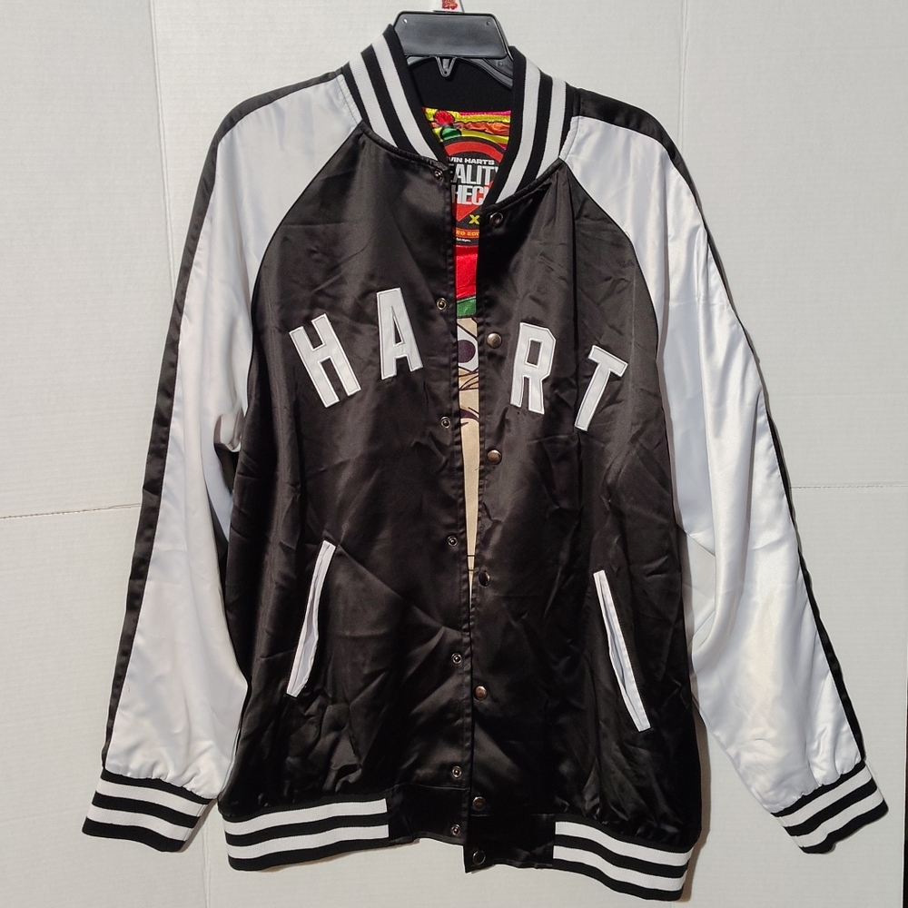 Black and White Varsity Bomber Jacket with Sporty Design. -G
